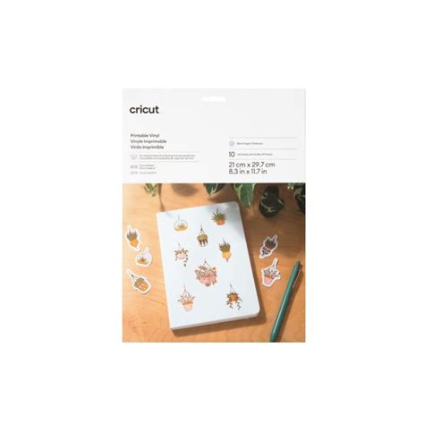 2010365 - Cricut Printable Vinyl Silver; 10 sheets 8.3 in x 11.7 in (21 cm x 29.7 cm); Requires inkjet printer; Compatible with Cricut Maker® machines, Cricut Explore® 3, and Cricut Joy Xtra